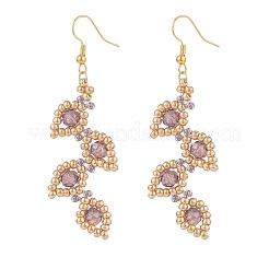 3Pair 3 Color Glass Seed Braided Leaf Dangle Earrings&nbsp;EJEW-JE04846
