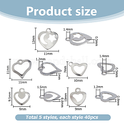 200Pcs 5 Styles 201 Stainless Steel Charms&nbsp;STAS-HS0001-12