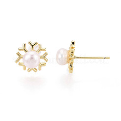 Brass & Natural Pearl Stud Earrings&nbsp;PEAR-N020-WX03