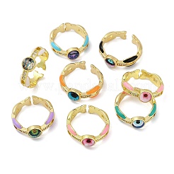 Brass Micro Pave Clear Cubic Zirconia Enamel Cuff Rings for Women&nbsp;RJEW-L113-023G