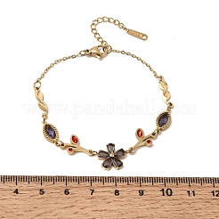 304 Stainless Steel Glass Flower Leaf Link Chain Bracelets&nbsp;SA-CBAF6AD-15G