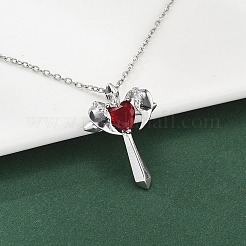 Brass Cubic Zirconia Wing Cross Pendant Necklaces for Women&nbsp;NJEW-C067-07P-01