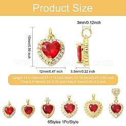 6Pcs 6 Styles Brass Pave Cubic Zirconia Pendants&nbsp;KK-CJ0003-85