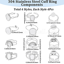 16Pcs 4 Styles 304 Stainless Steel Ovsl Cuff Ring Components&nbsp;RJEW-SC0001-38