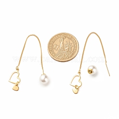 Brass Ear Thread with Heart and Acrylic Pearl Charm&nbsp;EJEW-JE04886