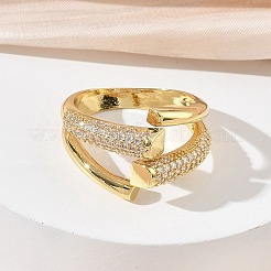 Brass Micro Pave Cubic Zirconia Cuff Open Rings for Women&nbsp;RJEW-L343-12G-01