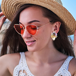 2 Pairs 2 Style Resin Flower Stud Earrings with Glass Beaded&nbsp;EJEW-AN0002-07