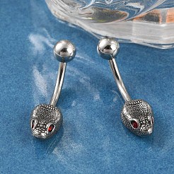 Snake Head 316 Surgical Stainless Steel Cubic Zirconia Belly Button Rings&nbsp;EJEW-G416-16AS-01