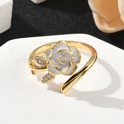 Flower Brass Micro Pave Cubic Zirconia Cuff Rings&nbsp;RJEW-A069-02B-01G