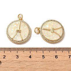 Flat Round with Peace sign & Tower Brass Micro Pave Cubic Zirconia with Synthetic Opal Pendants&nbsp;KK-D096-07A-G