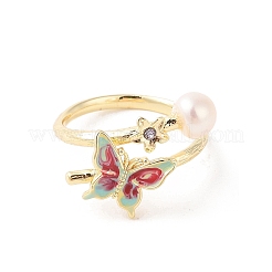 Round Natural Freshwater Pearl Finger Ring for Women&nbsp;RJEW-C090-05G