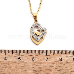 304 Stainless Steel Crystal Rhinestone Heart Pendant Cable Chain Necklaces for Women&nbsp;NJEW-Z056-01E-G