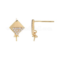 Brass Micro Pave Clear Cubic Zirconia Stud Earring Findings&nbsp;KK-S364-137