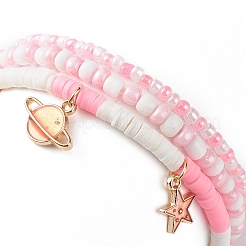 3Pcs 3 Styel Glass Seed & Polymer Clay Beaded Stretch Bracelets Set&nbsp;BJEW-JB08854-02