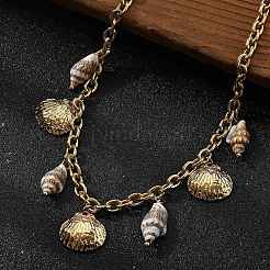Ocean Beach 304 Stainless Steel & Shell Bib Necklaces&nbsp;STAS-Z112-01G