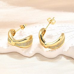 Brass Micro Pave Clear Cubic Zirconia Stud Earrings for Women&nbsp;EJEW-U056-05A-G