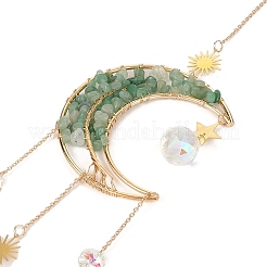 Wire Wrapped Natural Green Aventurine Moon with Tree of Life Pendant Decorations&nbsp;HJEW-K046-07G-04