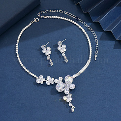 Butterfly Brass Micro Pave Clear Cubic Zirconia Pendant Necklaces & Stud Dangle Earrings Sets for Women&nbsp;FS-WGDDC3C-01