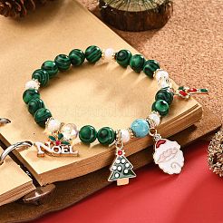 Synthetic Malachite Round Beaded Stretch Bracelet&nbsp;BJEW-TA00251