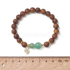Natural Green Aventurine & Wood Round Beaded Stretch Bracelets&nbsp;BJEW-TA00722