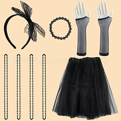 Polyester Hair Band & Nylon Gloves && Lace Dress & Plastic Beads Necklace and Bracelets Sets&nbsp;DIY-WH20062-11A