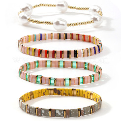 5Pcs Glass Seed Bead & Brass Beads Stretch Bracelets for Women&nbsp;GJ3337-1