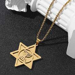 Hanukkah 201 Stainless Steel Star of David Pendant Necklaces&nbsp;NJEW-Z058-02G