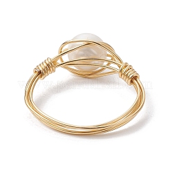 Natural Pearl Round Braided Bead Style Rings&nbsp;RJEW-JR00608