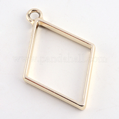 Rack Plating Alloy Rhombus Open Back Bezel Pendants&nbsp;PALLOY-S047-14E-FF