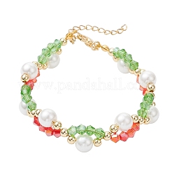 Christmas Glass & Baking Paint Pearlized Glass Pearl Round Beaded Bracelets for Women&nbsp;BJEW-JB12441-02