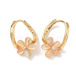 Flower Brass Micro Pave Clear Cubic Zirconia Hoop Earrings&nbsp;EJEW-Z152-01G