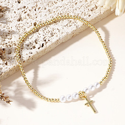 Chic Brass & Imitation Pearl Bead Stretch Bracelets&nbsp;GI8988