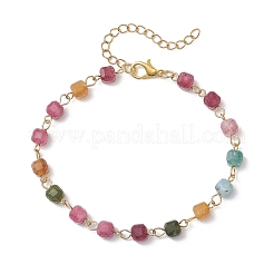 Natural Multicolor Tourmaline Beads Link Chain Bracelets for Women&nbsp;BJEW-JB13238