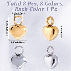 2Pcs 2 Colors Heart Stainless Steel Urn Ashes Pendants&nbsp;STAS-CN0001-73