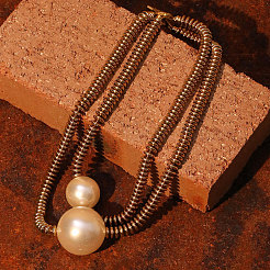 Plastic Imitation Pearl Round Pendant CCB Plastic Heishi Beaded Double Layer Necklaces with OT Clasps&nbsp;FS-WG332D2-01