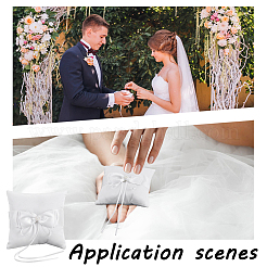 Square Polyester with Plastic Pearl Flower Wedding Finger Ring Display Pillow&nbsp;RDIS-WH0016-24B