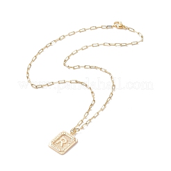 Brass Rectangle with Initial Letter Pendant Necklace with Paperclip Chains for Men Women&nbsp;NJEW-JN04007