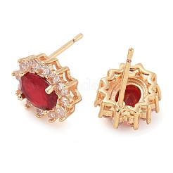 Rack Plating Brass Clear Cubic Zirconia & Glass Stud Earrings&nbsp;EJEW-M090-11G-02