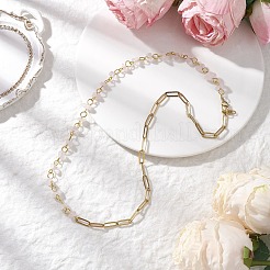 Handmade Natural Rose Quartz Chip Beads & 304 Stainless Steel Paperclip Chain Necklaces&nbsp;NJEW-JN05499-03