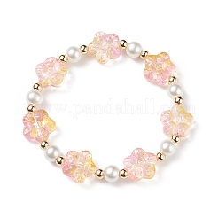 5Pcs 5 Color Glass Plum Blossom & Imitation Pearl Beaded Stretch Bracelets Set&nbsp;BJEW-JB08943