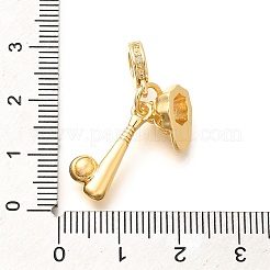Brass Clear Cubic Zirconia Baseball Bat & Hat European Dangle Charms&nbsp;KK-U048-12G