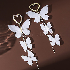 Heart with Butterfly Alloy Cloth Dangle Stud Earrings&nbsp;FS-WG4EAFC-01