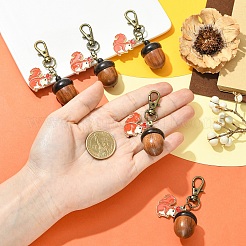 5Pcs Alloy Enamel Squirrel & Wood Acorn Pendant Decorations&nbsp;HJEW-YW00324