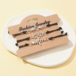 3Pcs 3 Styles Heart Beat & Infinity Alloy Link Bracelets Set&nbsp;BJEW-FZ00013