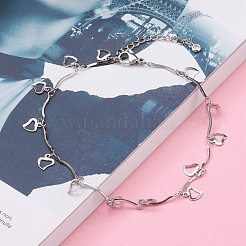 Tarnish Resistant 304 Stainless Steel Heart Charm Anklets&nbsp;AJEW-AN00394-03