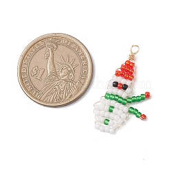 2Pcs 2 Colors Christmas Glass Seed Beaded Snowman Pendants&nbsp;PALLOY-MZ00940