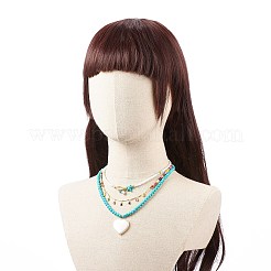 3Pcs 3Pcs Shell Pearl & Acrylic Heart & Enamel Pendant Necklaces Set&nbsp;NJEW-JN04038