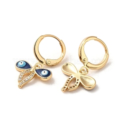 Evil Eye Real 18K Gold Plated Brass Dangle Leverback Earrings&nbsp;EJEW-Q797-01A-G