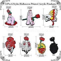 12Pcs 6 Styles Halloween Printed Acrylic Pendants&nbsp;SACR-CJ0001-70