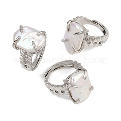 Square Natural Pearl Finger Rings&nbsp;RJEW-K286-09P